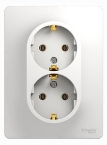 Фото Schneider Electric Glossa GSL000124 Розетка двойная с заземляющим контактом (16 А, в сборе, скрытая установка, белая)