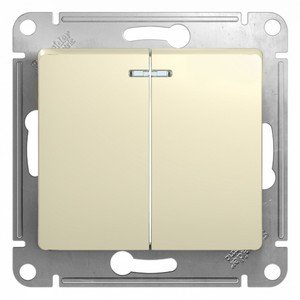 Фото Schneider Electric Glossa GSL000253 Выключатель двухклавишный с подсветкой (10 А, под рамку, скрытая установка, бежевый)