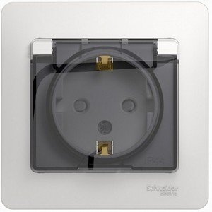 Фото Schneider Electric Glossa GSL000148 Розетка с заземляющим контактом (16 А, в сборе, скрытая установка, шторки, крышка, IP44, белая)