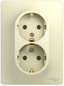 Фото Schneider Electric Glossa GSL000224 Розетка двойная с заземляющим контактом (16 А, в сборе, скрытая установка, бежевая)