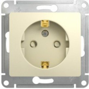 Фото Schneider Electric Glossa GSL000245 Розетка с заземляющим контактом и шторками (16 А, под рамку, скрытая установка, бежевая)