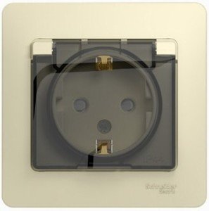 Фото Schneider Electric Glossa GSL000248 Розетка с заземляющим контактом (16 А, в сборе, скрытая установка, шторки, крышка, IP44, бежевая)