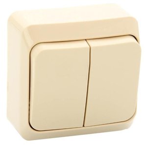 Фото Schneider Electric Этюд BA10-002K Выключатель двухклавишный (10 А, в сборе, открытая установка, кремовый)