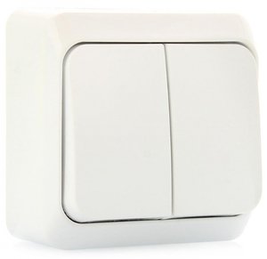 Фото Schneider Electric Этюд BA10-002B Выключатель двухклавишный (10 А, в сборе, открытая установка, белый)