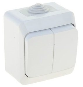 Фото Schneider Electric Этюд BA10-042B Выключатель двухклавишный (10 А, в сборе, открытая установка, IP44, белый)