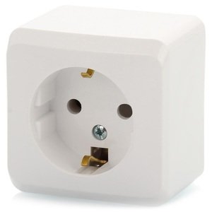 Фото Schneider Electric Этюд PA16-003B Розетка одинарная с заземляющим контактом (16 А, в сборе, открытая установка, белая)