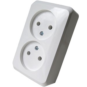 Фото Schneider Electric Этюд PA16-005B Розетка двойная (16 А, в сборе, открытая установка, белая)