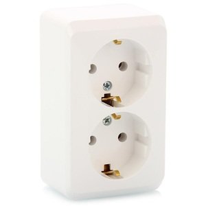 Фото Schneider Electric Этюд PA16-007B Розетка двойная с заземляющим контактом (16 А, в сборе, открытая установка, белая)