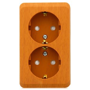 Фото Schneider Electric Этюд PA16-008T Розетка двойная с заземляющим контактом и шторками (16 А, в сборе, открытая установка, бук)