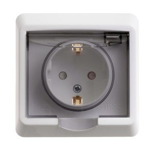 Фото Schneider Electric Этюд PC16-044B Розетка с заземляющим контактом, шторками и крышкой (16 А, в сборе, скрытая установка, IP44, белая)