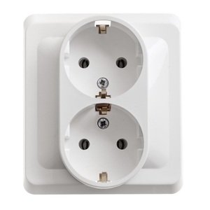 Фото Schneider Electric Этюд PC16-007B Розетка двойная с заземляющим контактом (16 А, в сборе, скрытая установка, белая)