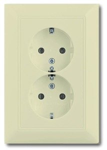 Фото ABB Basic55 2CKA002014A1463 Розетка двойная с заземляющим контактом (16 А, в сборе, скрытая установка, слоновая кость)
