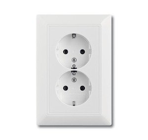 Фото ABB Basic55 2CKA002014A1462 Розетка двойная с заземляющим контактом (16 А, в сборе, скрытая установка, альпийский белый)