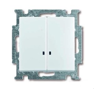 Фото ABB Basic55 2CKA001012A2154 Выключатель двухклавишный (10 А, подсветка, под рамку, скрытая установка, альпийский белый)