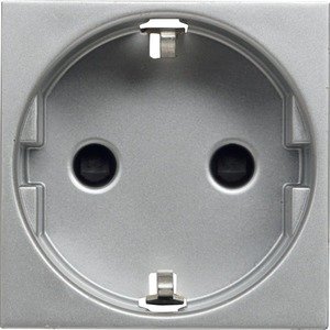 Фото ABB Zenit 2CLA228800N1301 Розетка Schuko с заземляющим контактом и шторками (16 А, под рамку, скрытая установка, серебро)