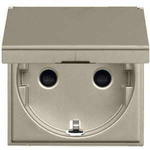 Фото ABB Zenit 2CLA228810N1901 Розетка Schuko с заземляющим контактом и шторками (16 А, крышка, под рамку, скрытая установка, шампань)