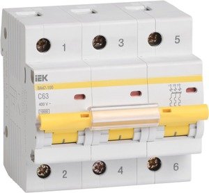 Фото IEK ВА47-100 MVA40-3-100-C Автоматический выключатель трехполюсный 100А (10 кА, C)