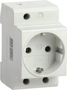 Фото IEK MRD10-16 Розетка модульная на DIN-рейку 2P+РЕ 16A