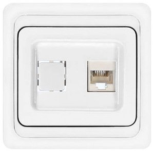 Фото Розетка компьютерная (RJ45, в сборе, скрытая установка, белая)