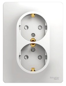Фото Schneider Electric Glossa GSL000126 Розетка двойная с заземляющим контактом и шторками (16 А, в сборе, скрытая установка, белая)
