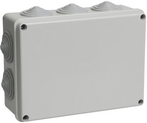 Фото IEK UKO10-150-110-070-K41-44 Коробка КМ41241 распаячная для о-п 150х110х70мм IP44 (RAL7035 10 гермовводов)