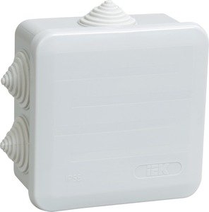 Фото IEK UKOZ11-100-100-050-K41-44 Коробка КМ41255 распаячная для о-п 100х100х50 мм IP44 (RAL7035 6 гермовводов защелкивающаяся крышк