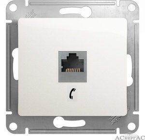 Фото Schneider Electric Glossa GSL000681T Розетка телефонная (RJ11, под рамку, скрытая установка, перламутр)