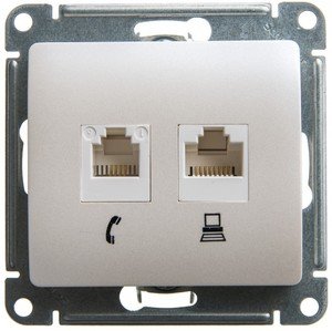 Фото Schneider Electric Glossa GSL000685 Розетка комбинированная (RJ45+RJ11, под рамку, скрытая установка, перламутр)