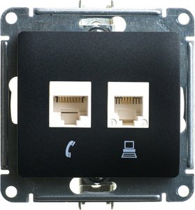 Фото Schneider Electric Glossa GSL000785 Розетка комбинированная (RJ45+RJ11, под рамку, скрытая установка, антрацит)