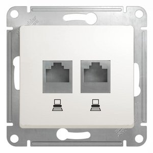 Фото Schneider Electric Glossa GSL000285KK Розетка компьютерная (2xRJ45, под рамку, скрытая установка, бежевая)