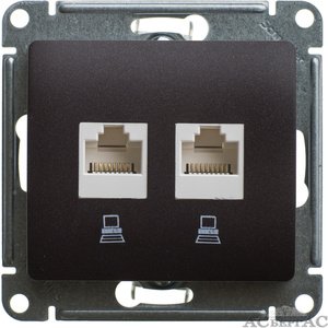 Фото Schneider Electric Glossa GSL000885KK Розетка компьютерная (2xRJ45, под рамку, скрытая установка, шоколад)