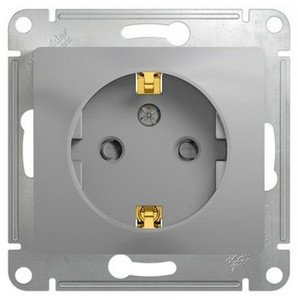 Фото Schneider Electric Glossa GSL000345 Розетка с заземляющим контактом и шторками (16 А, под рамку, скрытая установка, алюминий)