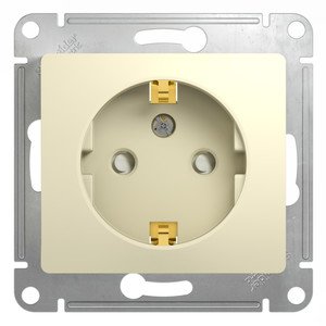 Фото Schneider Electric Glossa GSL000945 Розетка с заземляющим контактом и шторками (16 А, под рамку, скрытая установка, молоко)