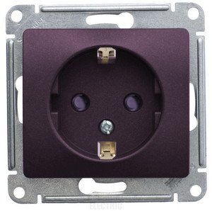 Фото Schneider Electric Glossa GSL001445 Розетка с заземляющим контактом и шторками (16 А, под рамку, скрытая установка, сиреневый туман)