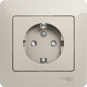 Фото Schneider Electric Glossa GSL000944 Розетка с заземляющим контактом (16 А, в сборе, скрытая установка, шторки, молоко)