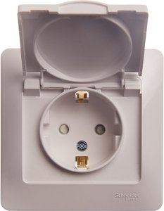 Фото Schneider Electric Glossa GSL000146 Розетка с заземляющим контактом (16 А, в сборе, скрытая установка, шторки, крышка, белая)