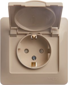 Фото Schneider Electric Glossa GSL000246 Розетка с заземляющим контактом (16 А, в сборе, скрытая установка, шторки, крышка, бежевая)