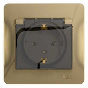 Фото Schneider Electric Glossa GSL000446 Розетка с заземляющим контактом (16 А, в сборе, скрытая установка, шторки, крышка, титан)