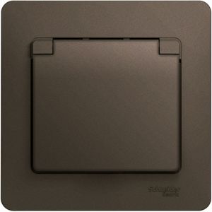 Фото Schneider Electric Glossa GSL000846 Розетка с заземляющим контактом (16 А, в сборе, скрытая установка, шторки, крышка, шоколад)