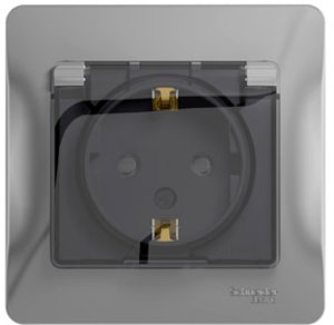Фото Schneider Electric Glossa GSL000348 Розетка с заземляющим контактом (16 А, в сборе, скрытая установка, шторки, крышка, IP44, алюминий)