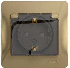 Фото Schneider Electric Glossa GSL000448 Розетка с заземляющим контактом (16 А, в сборе, скрытая установка, шторки, крышка, IP44, титан)