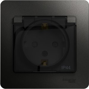 Фото Schneider Electric Glossa GSL000748 Розетка с заземляющим контактом (16 А, в сборе, скрытая установка, шторки, крышка, IP44, антрацит)