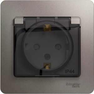 Фото Schneider Electric Glossa GSL001248 Розетка с заземляющим контактом (16 А, в сборе, скрытая установка, шторки, крышка, IP44, платина)