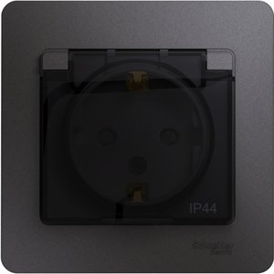 Фото Schneider Electric Glossa GSL001348 Розетка с заземляющим контактом (16 А, в сборе, скрытая установка, шторки, крышка, IP44, графит)