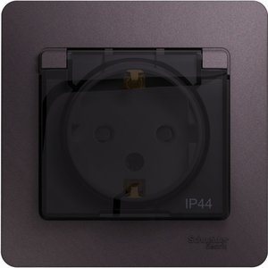 Фото Schneider Electric Glossa GSL001448 Розетка с заземляющим контактом (16 А, в сборе, скрытая установка, шторки, крышка, IP44, сиреневый туман)