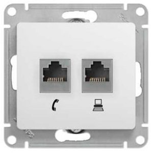 Фото Schneider Electric Glossa GSL000185 Розетка комбинированная (RJ45+RJ11, под рамку, скрытая установка, белая)