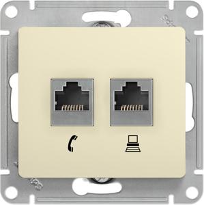 Фото Schneider Electric Glossa GSL000285 Розетка комбинированная (RJ45+RJ11, под рамку, скрытая установка, бежевая)
