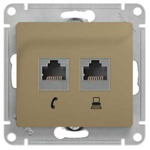 Фото Schneider Electric Glossa GSL000485 Розетка комбинированная (RJ45+RJ11, под рамку, скрытая установка, титан)