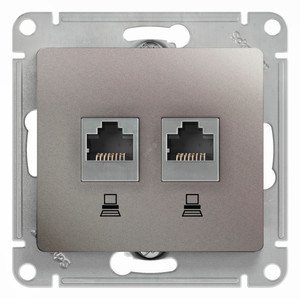 Фото Schneider Electric Glossa GSL001285KK Розетка компьютерная (2xRJ45, под рамку, скрытая установка, платина)