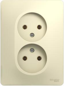 Фото Schneider Electric Glossa GSL000220 Розетка двойная без заземляющего контакта (16 А, в сборе, скрытая установка, бежевая)